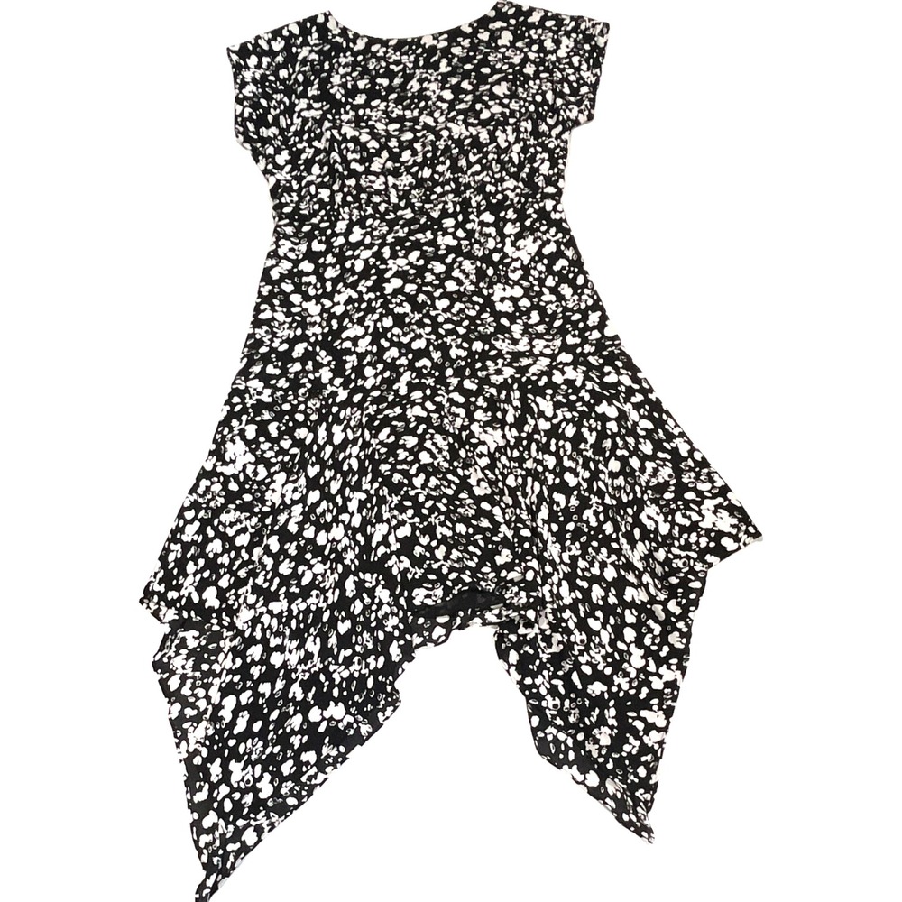 Vince Camuto Black White Abstract Print Handkerchief Hem Dress Size 8